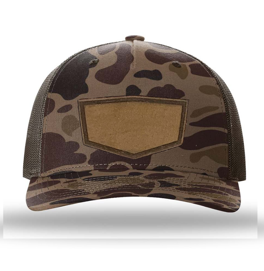 Bark Duck Camo/ Brown Richardson Leather Patch Trucker Hat