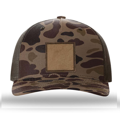 Bark Duck Camo/ Brown Richardson Leather Patch Trucker Hat