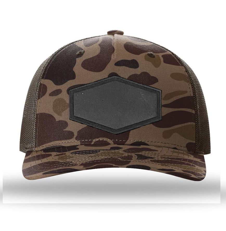Bark Duck Camo/ Brown Richardson Leather Patch Trucker Hat