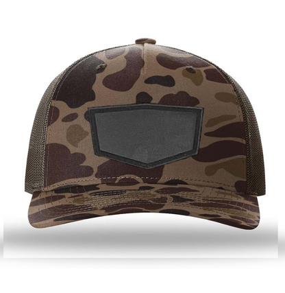 Bark Duck Camo/ Brown Richardson Leather Patch Trucker Hat