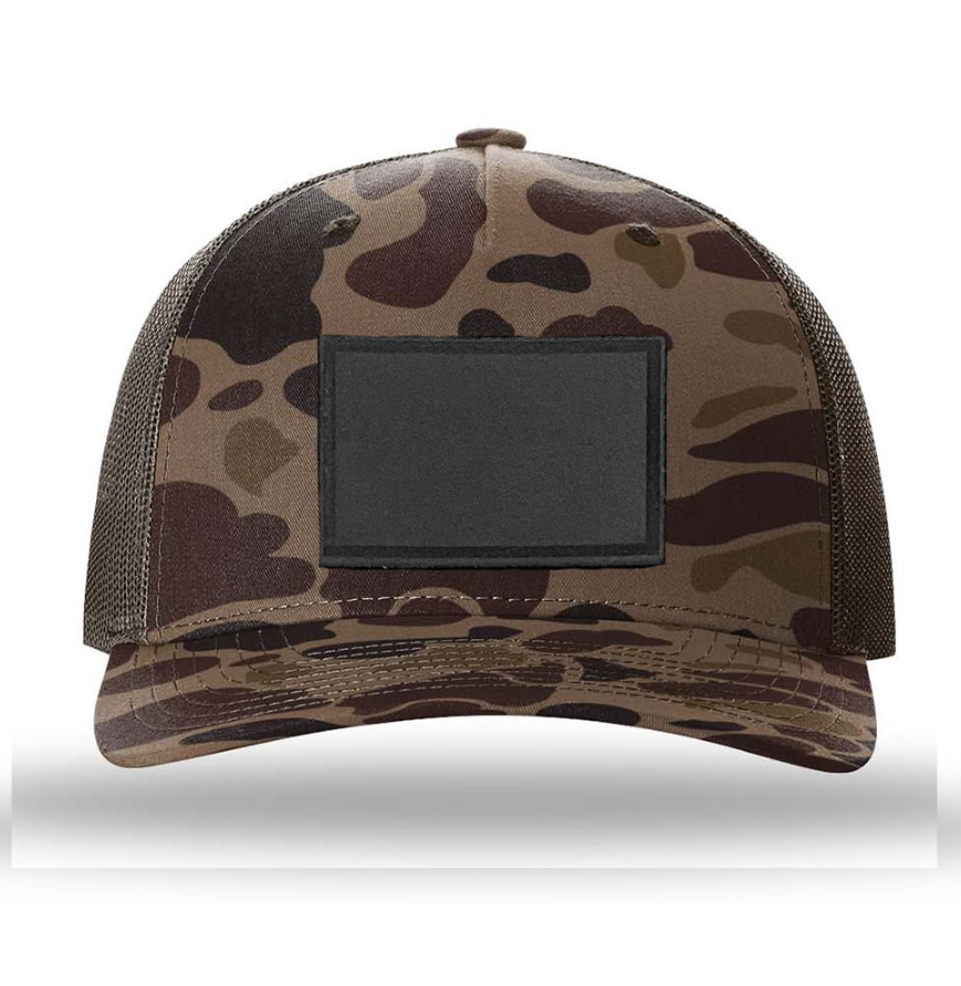 Bark Duck Camo/ Brown Richardson Leather Patch Trucker Hat