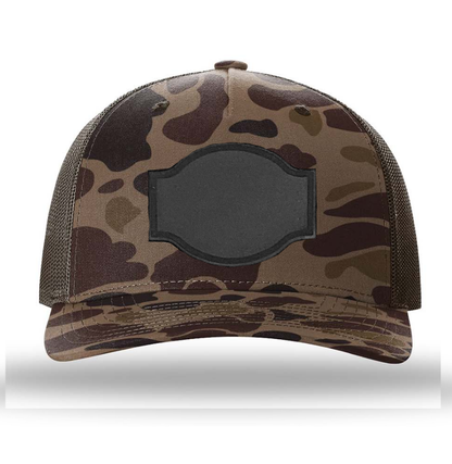 Bark Duck Camo/ Brown Richardson Leather Patch Trucker Hat