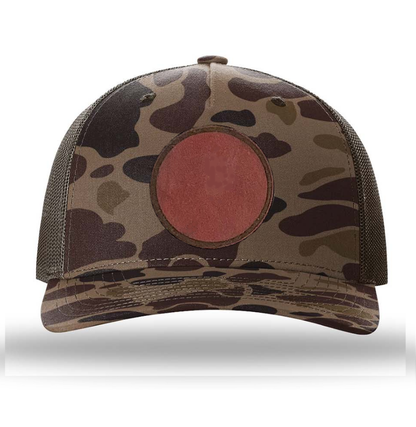 Bark Duck Camo/ Brown Richardson Leather Patch Trucker Hat