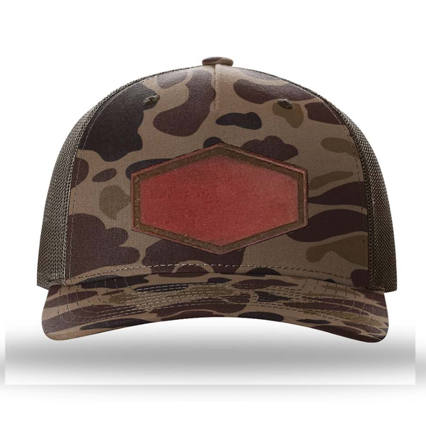 Bark Duck Camo/ Brown Richardson Leather Patch Trucker Hat