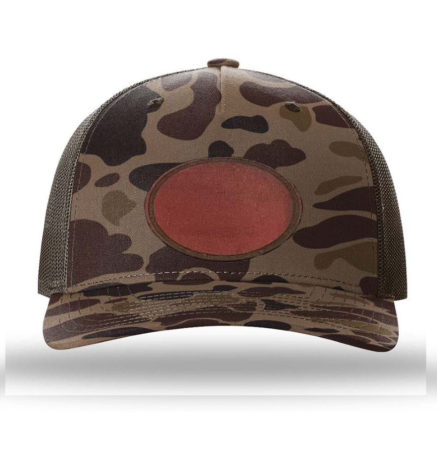 Bark Duck Camo/ Brown Richardson Leather Patch Trucker Hat
