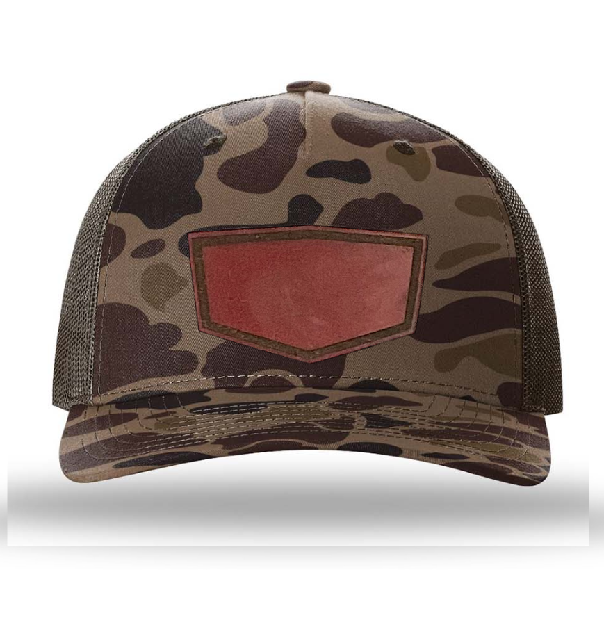 Bark Duck Camo/ Brown Richardson Leather Patch Trucker Hat