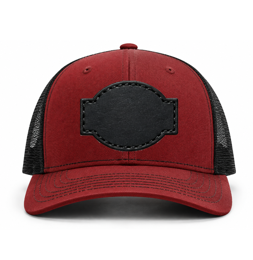 Cardinal/ Black Richardson Leather Patch Trucker Hat