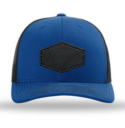 Royal Blue/ Black Richardson Leather Patch Trucker Hat