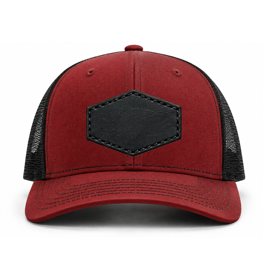 Cardinal/ Black Richardson Leather Patch Trucker Hat