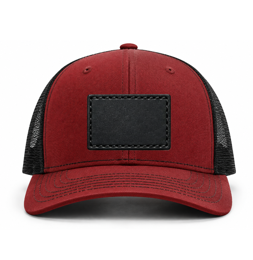 Cardinal/ Black Richardson Leather Patch Trucker Hat