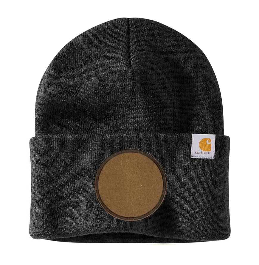 Black Carhartt Leather Patch Beanie