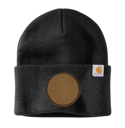 Black Carhartt Leather Patch Beanie