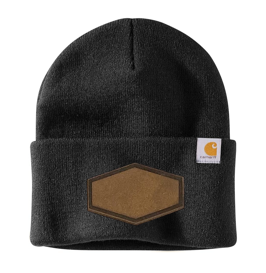 Black Carhartt Leather Patch Beanie