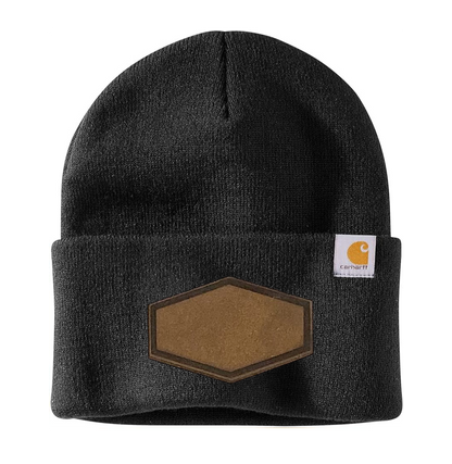 Black Carhartt Leather Patch Beanie