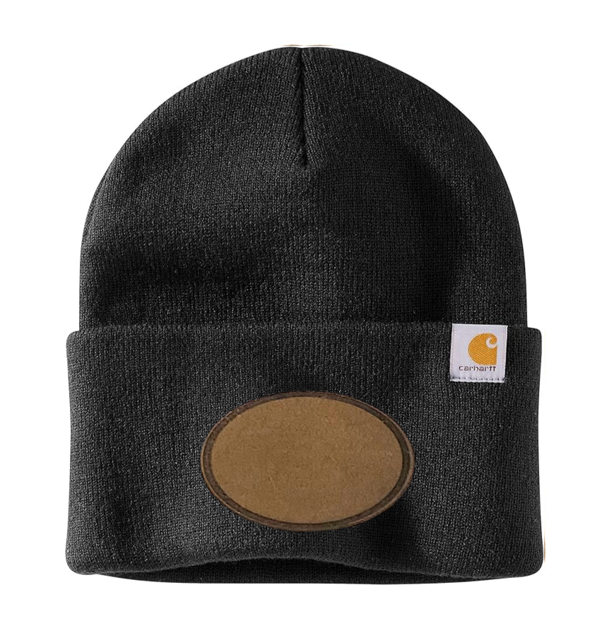Black Carhartt Leather Patch Beanie