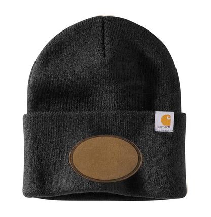 Black Carhartt Leather Patch Beanie