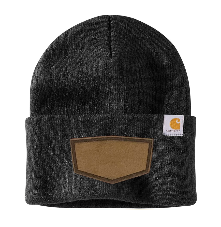 Black Carhartt Leather Patch Beanie