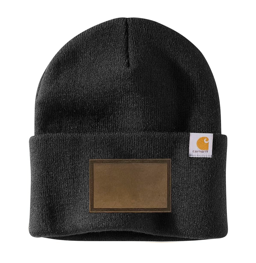 Black Carhartt Leather Patch Beanie