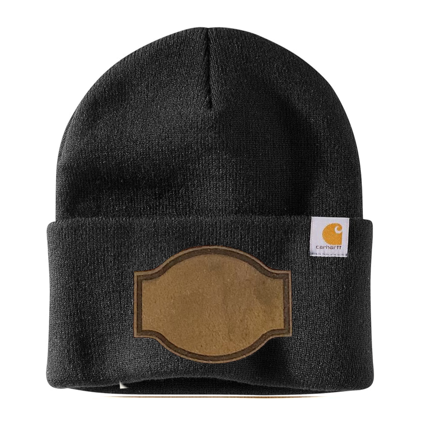 Black Carhartt Leather Patch Beanie