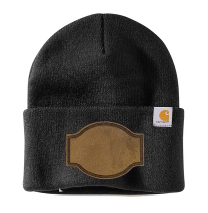 Black Carhartt Leather Patch Beanie