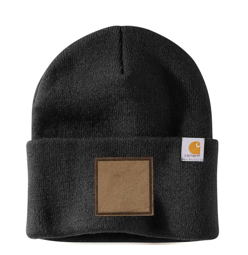 Black Carhartt Leather Patch Beanie