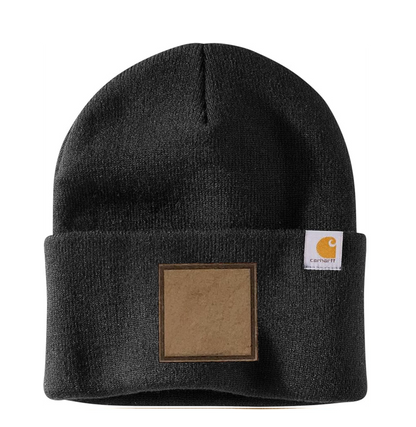 Black Carhartt Leather Patch Beanie