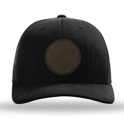 Black/ Black Richardson Leather Patch Trucker Hat