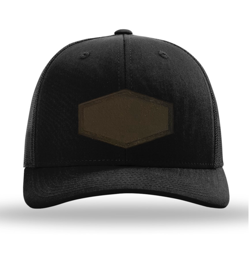 Black/ Black Richardson Leather Patch Trucker Hat