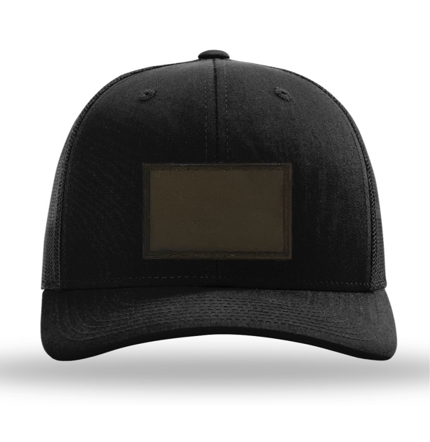Black/ Black Richardson Leather Patch Trucker Hat