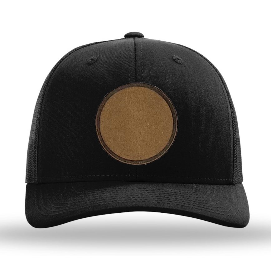Black/ Black Richardson Leather Patch Trucker Hat