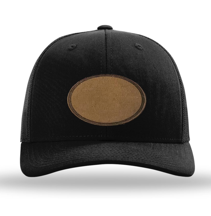 Black/ Black Richardson Leather Patch Trucker Hat