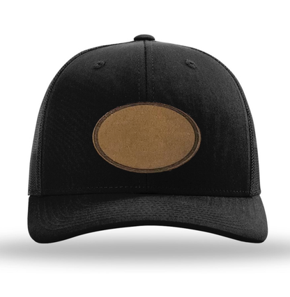 Black/ Black Richardson Leather Patch Trucker Hat