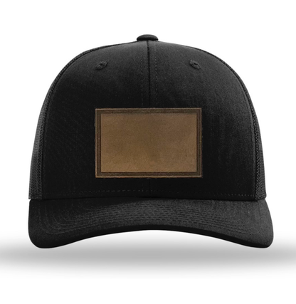Black/ Black Richardson Leather Patch Trucker Hat