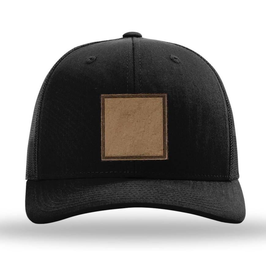 Black/ Black Richardson Leather Patch Trucker Hat