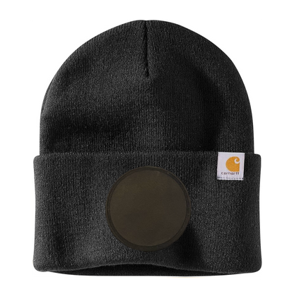 Black Carhartt Leather Patch Beanie