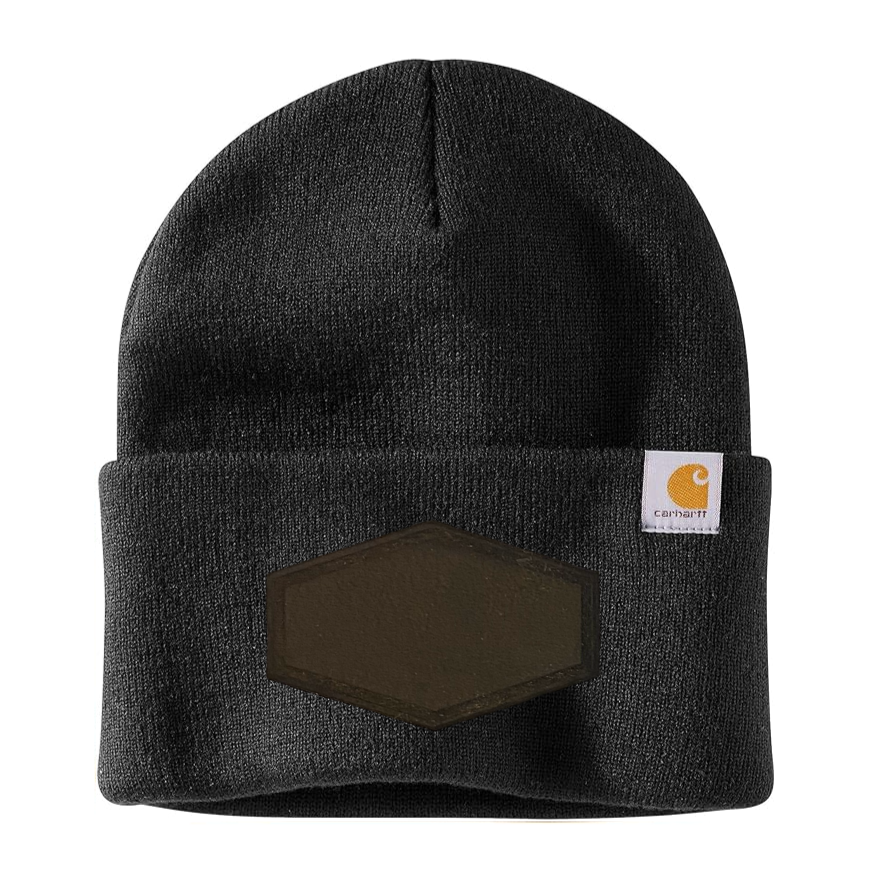 Black Carhartt Leather Patch Beanie