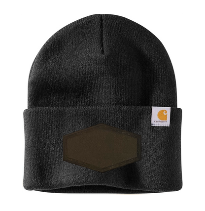 Black Carhartt Leather Patch Beanie