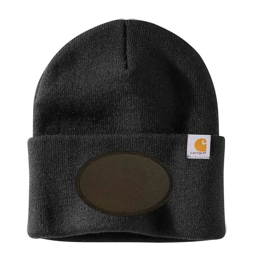 Black Carhartt Leather Patch Beanie