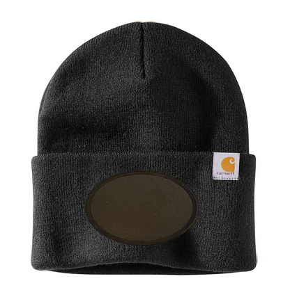 Black Carhartt Leather Patch Beanie