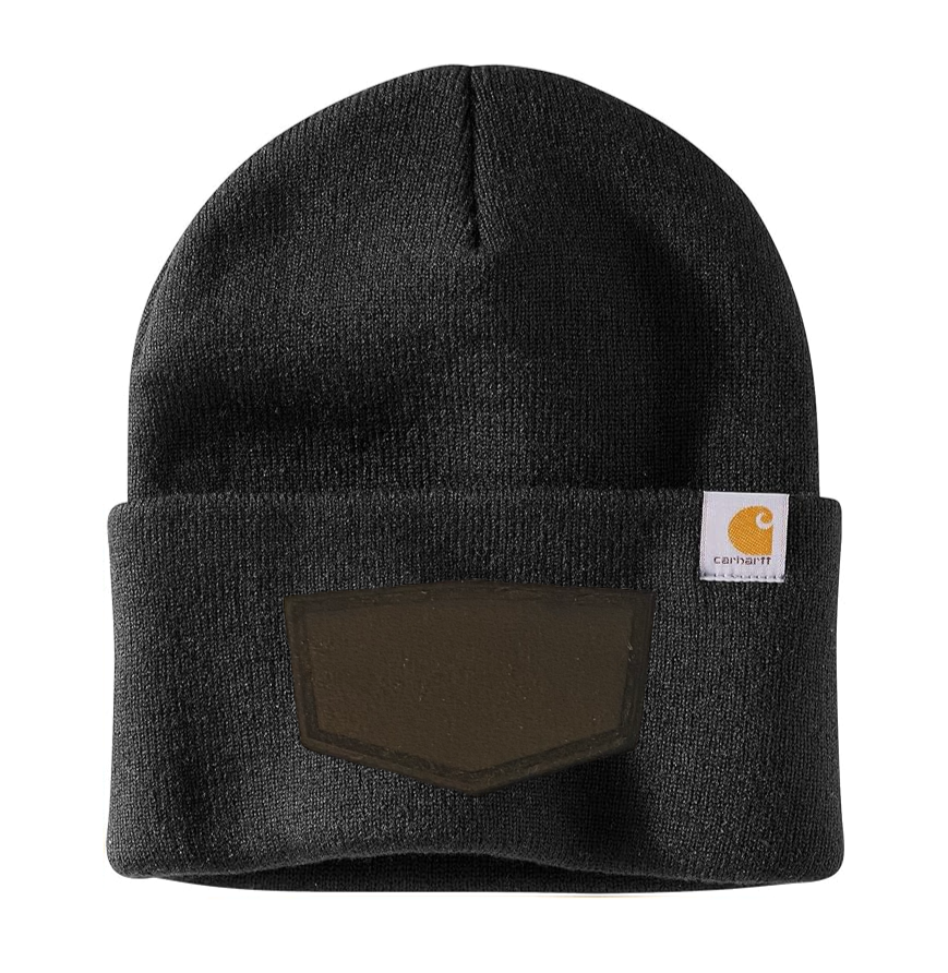 Black Carhartt Leather Patch Beanie
