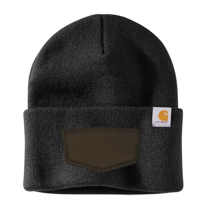 Black Carhartt Leather Patch Beanie