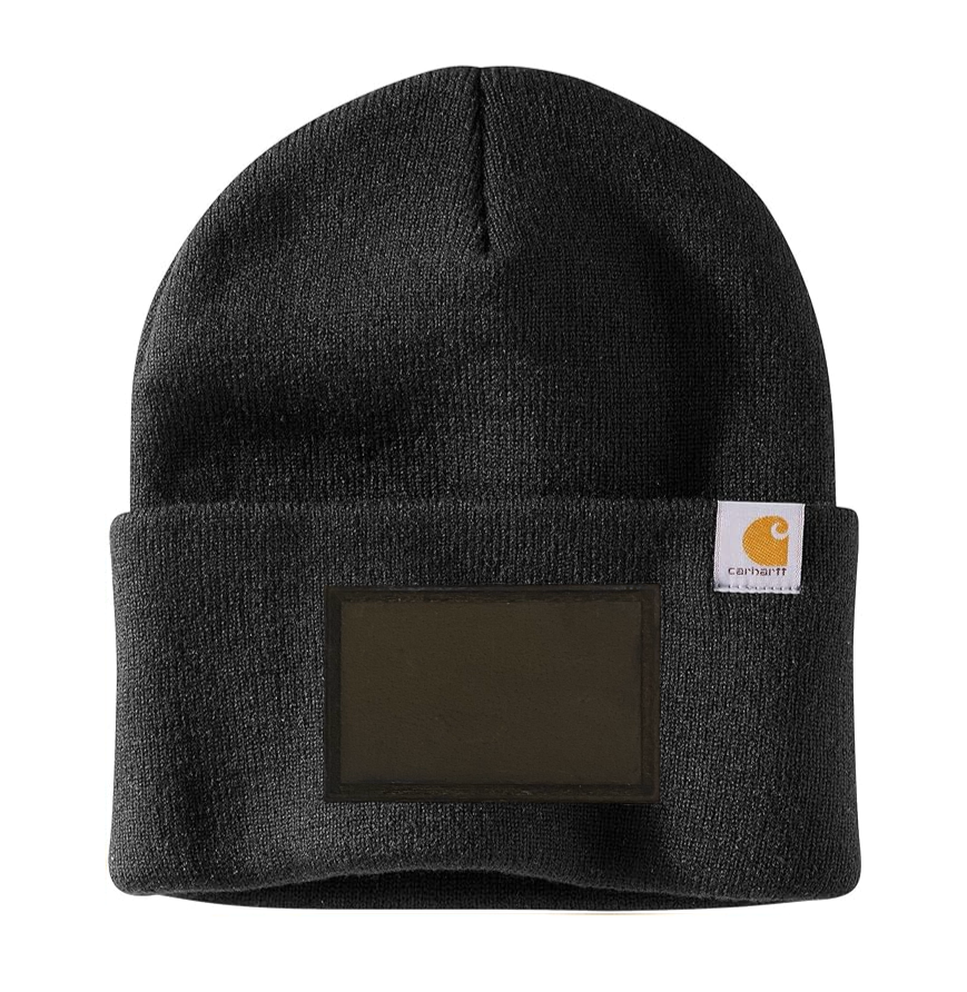 Black Carhartt Leather Patch Beanie