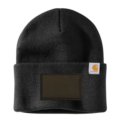 Black Carhartt Leather Patch Beanie
