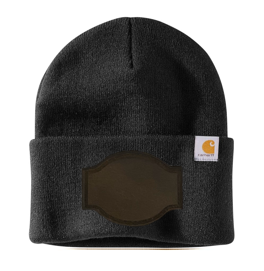 Black Carhartt Leather Patch Beanie