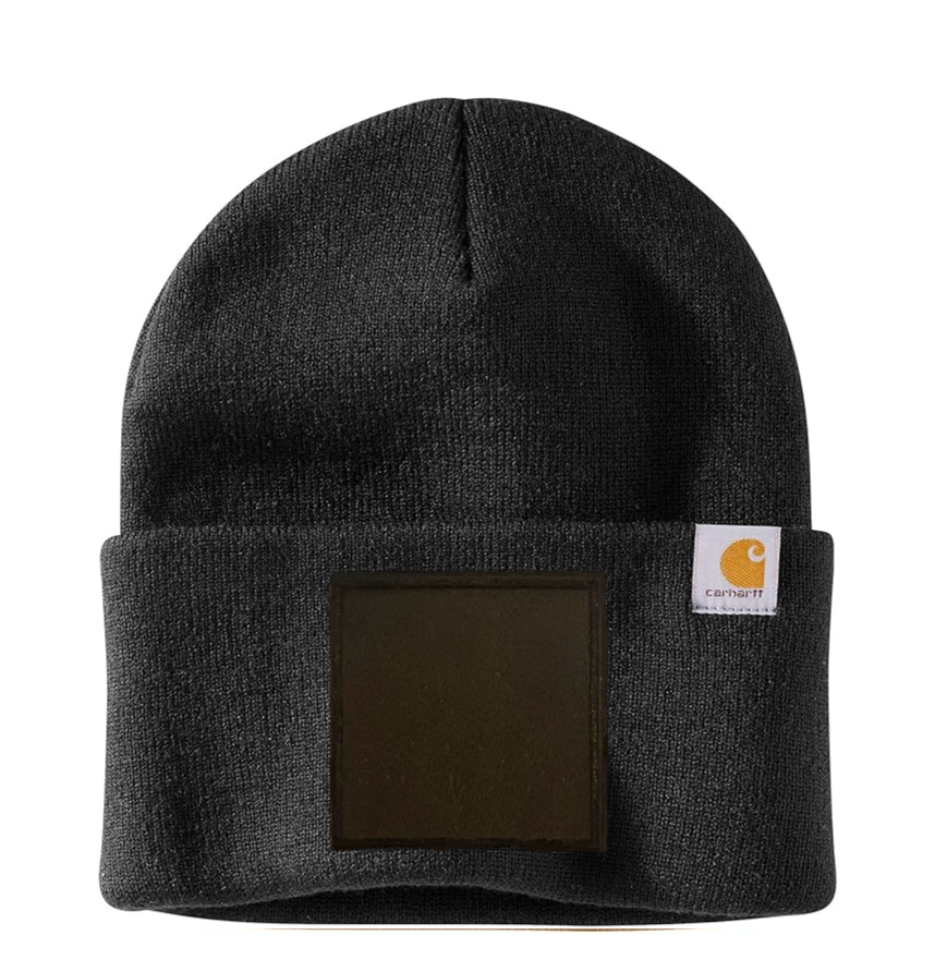 Black Carhartt Leather Patch Beanie