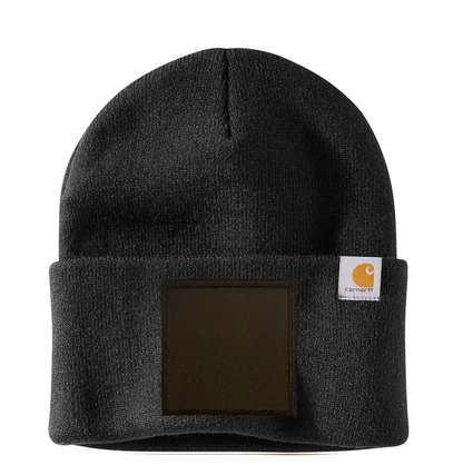 Black Carhartt Leather Patch Beanie