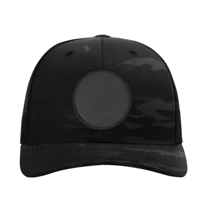 Black Multicam/ Black Richardson Leather Patch Trucker Hat