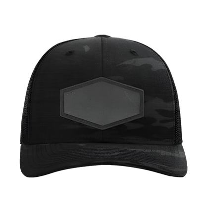 Black Multicam/ Black Richardson Leather Patch Trucker Hat