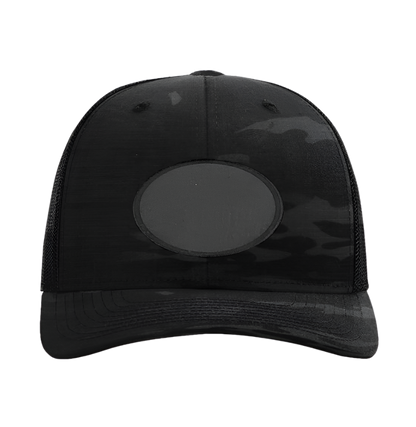 Black Multicam/ Black Richardson Leather Patch Trucker Hat