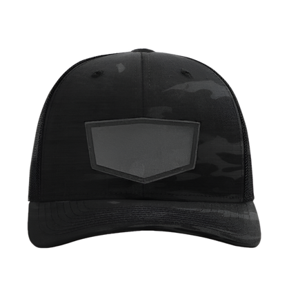 Black Multicam/ Black Richardson Leather Patch Trucker Hat
